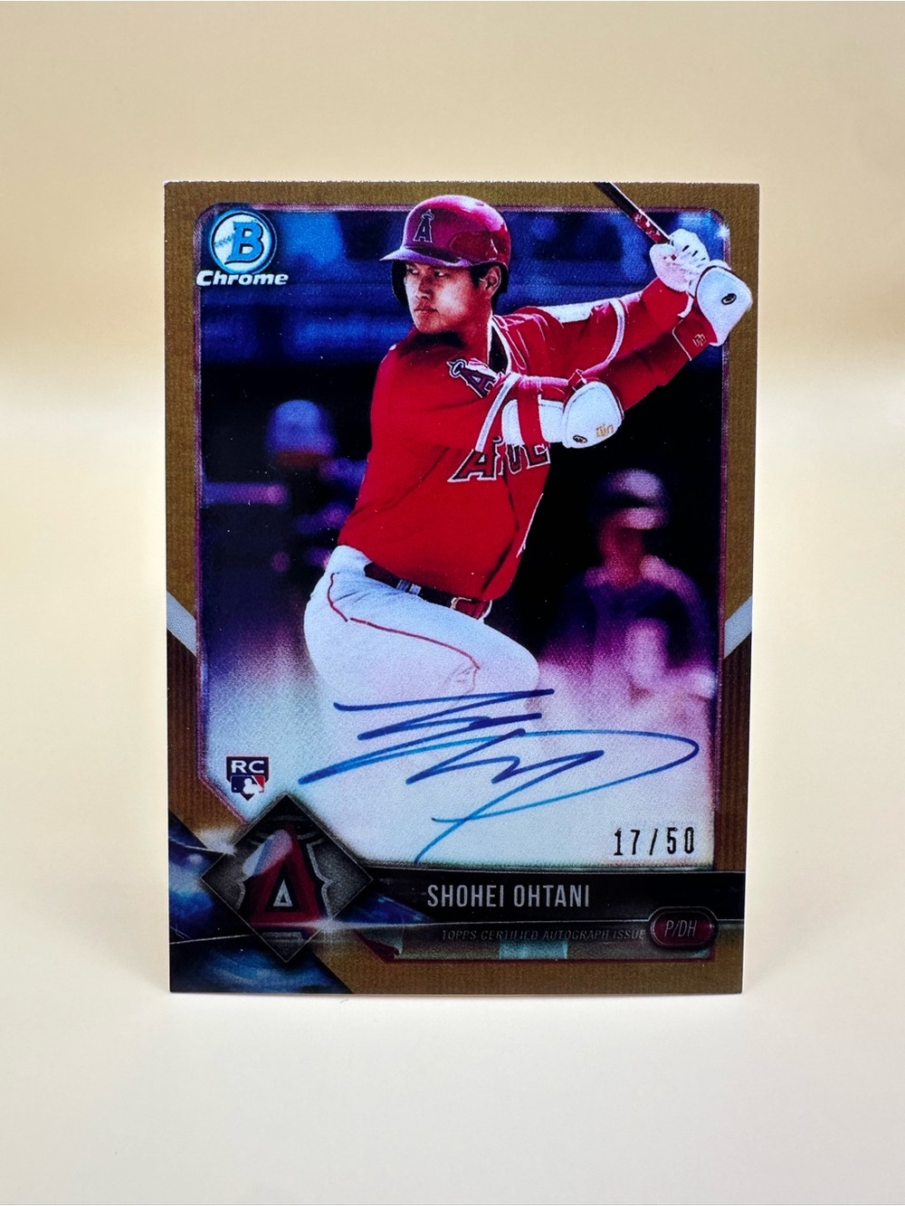 Shohei Ohtani Rookie Signed 2018 Bowman Chrome 17/50 Novelty Baseball Card.